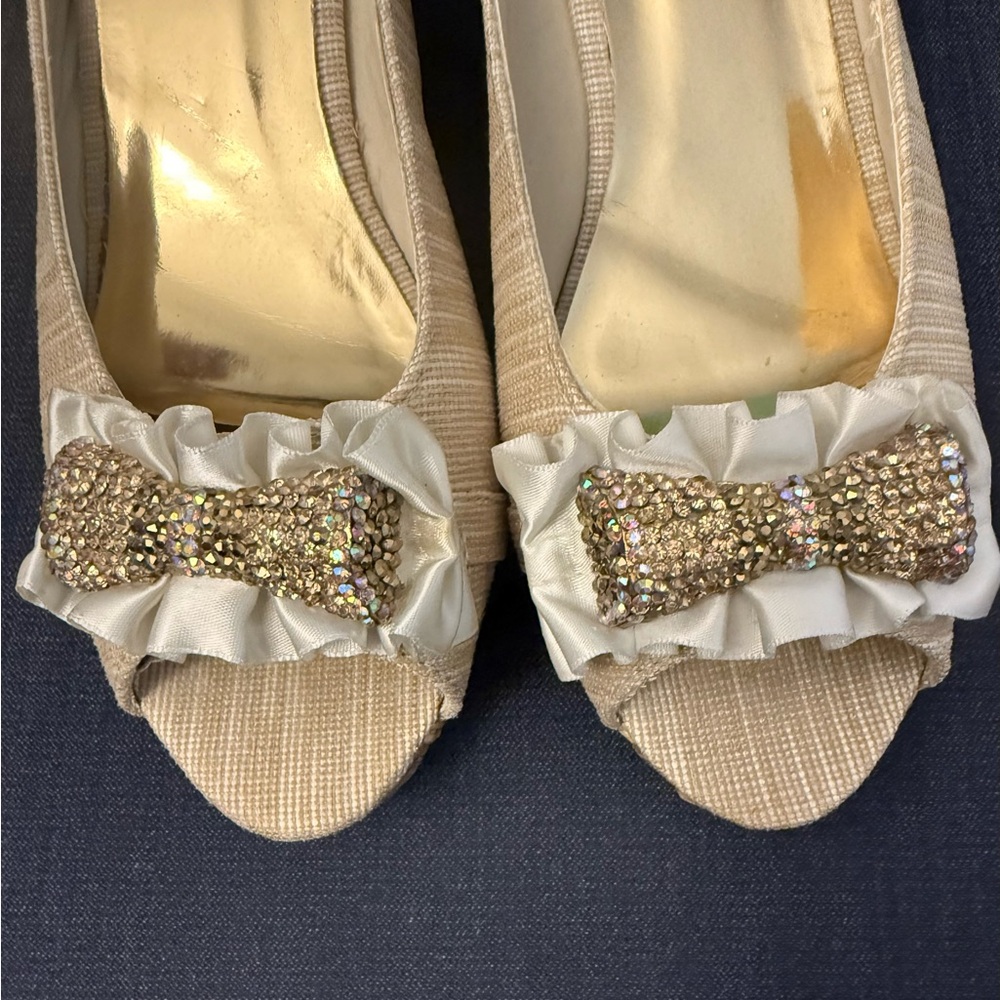 Cream and Gold Wedges with Crystal Embellishments